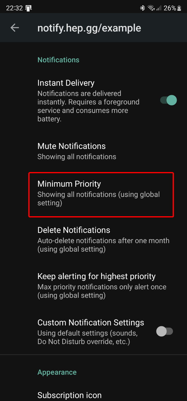 Android Notifier Settings Priority Highlight