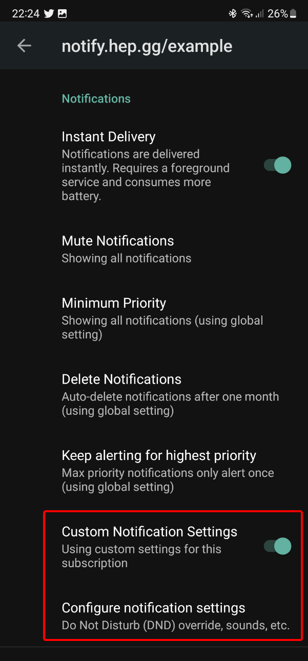 Android Notifier Settings Custom Highlight