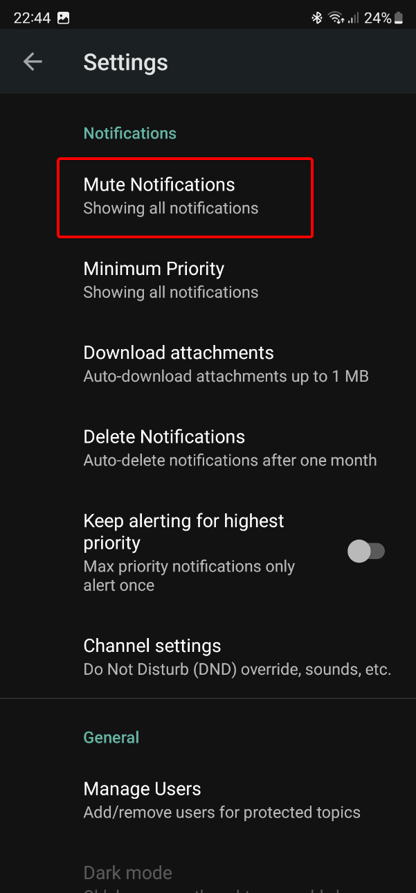 Android Notifier Settings Mute Highlight