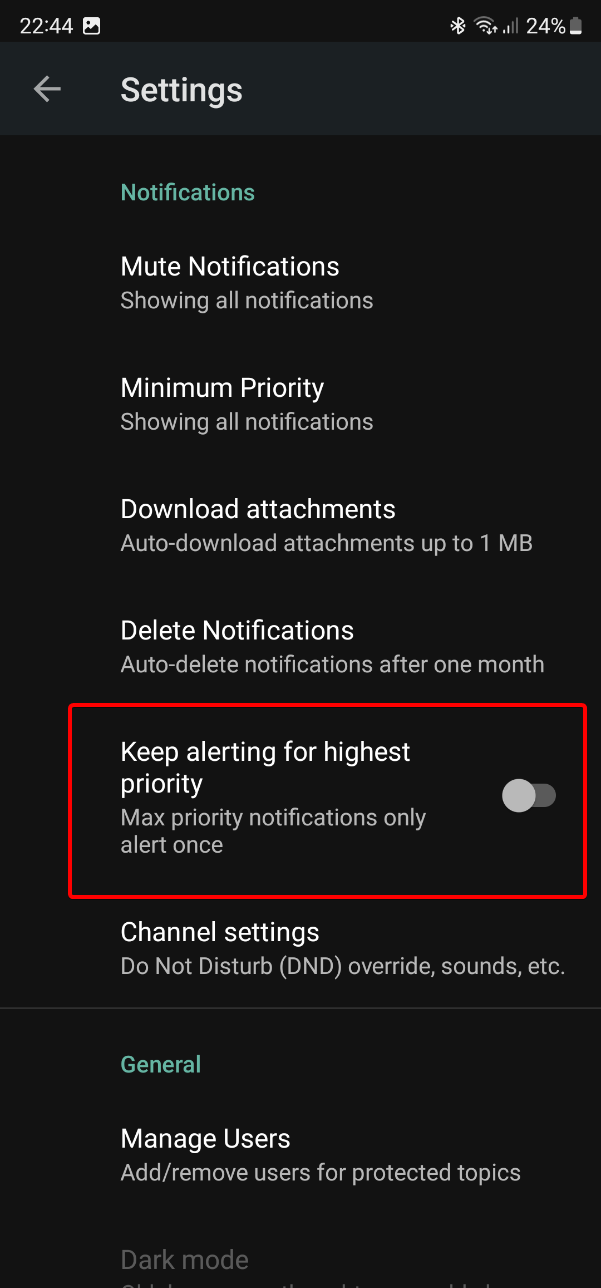 Android Notifier Settings Keep Alerting Highlight