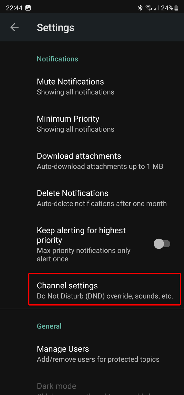 Android Notifier Settings Channel Highlight