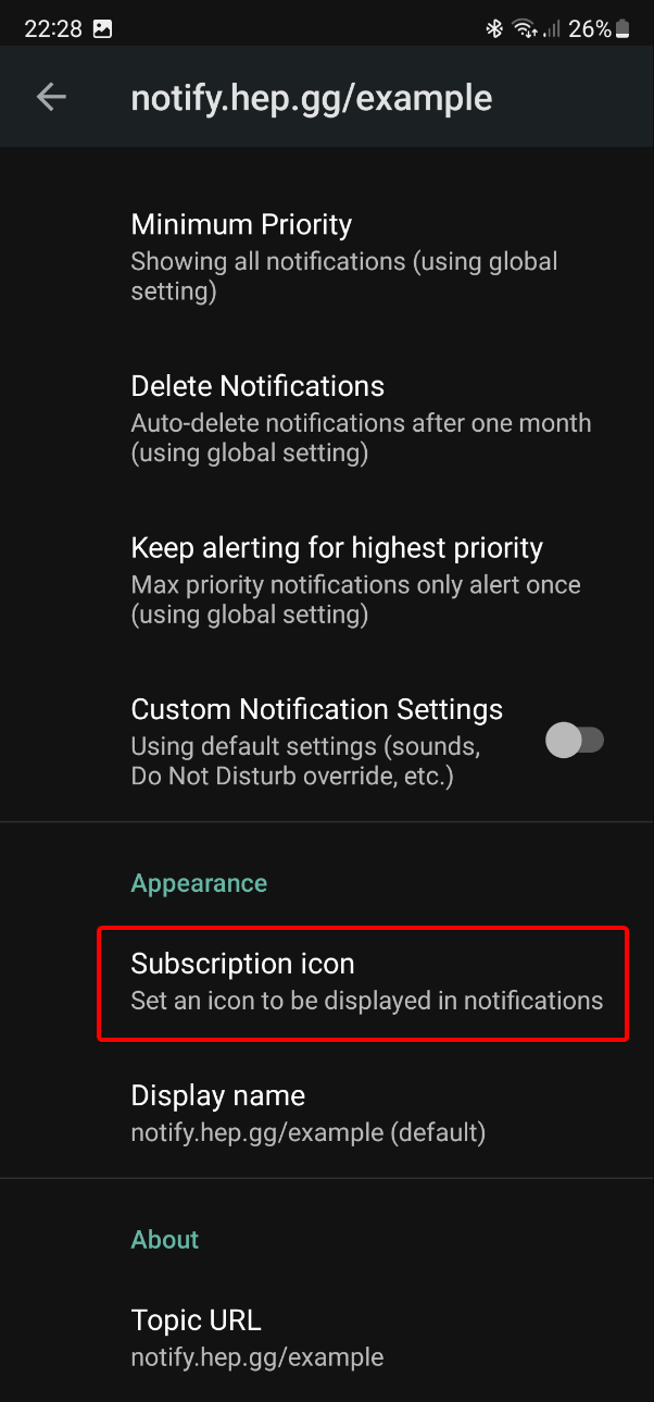 Android Notifier Settings Icon Highlight