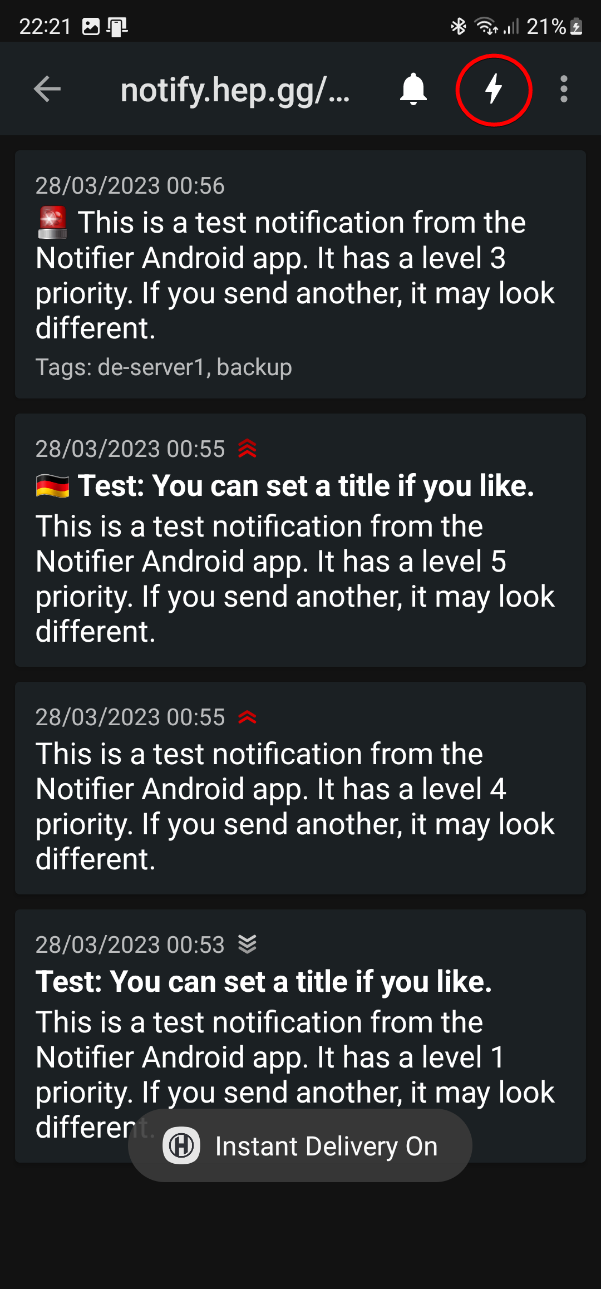 Android Notifier Enable Instant