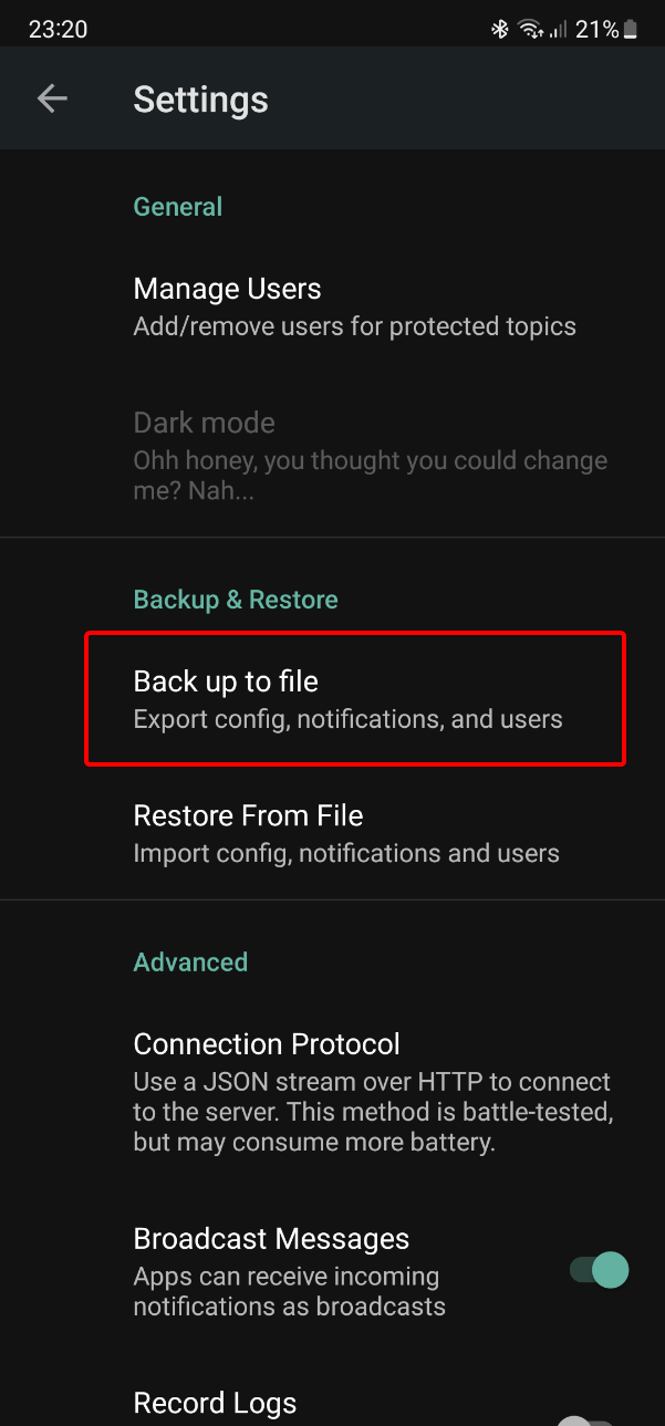 Android Notifier Settings Backup Highlight