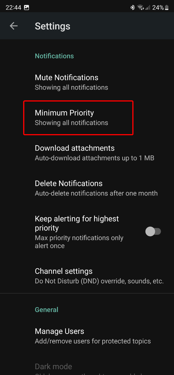 Android Notifier Settings Priority Highlight