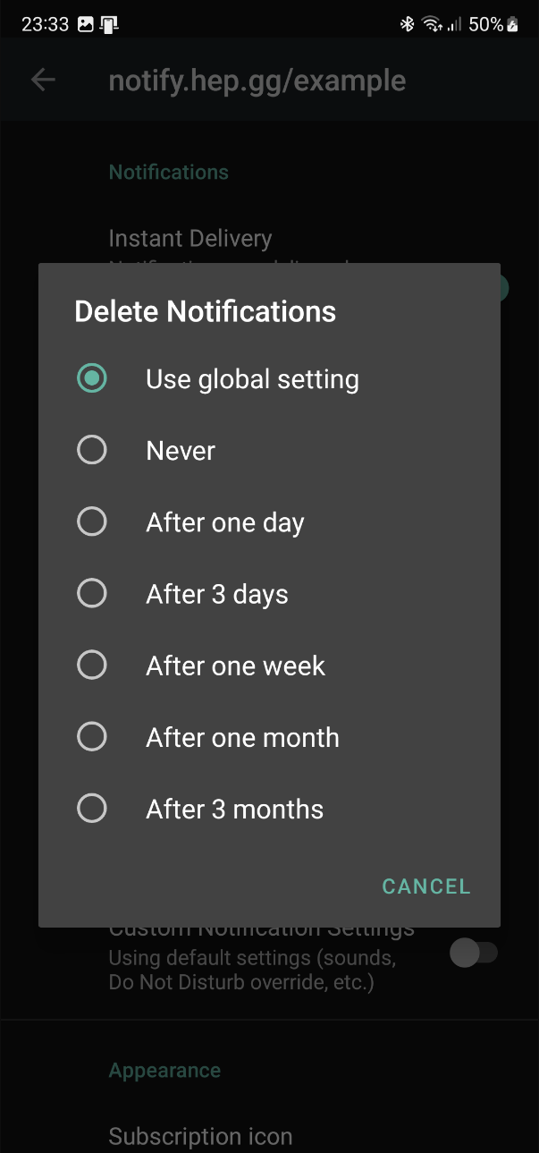 Android Notifier Deletion Menu