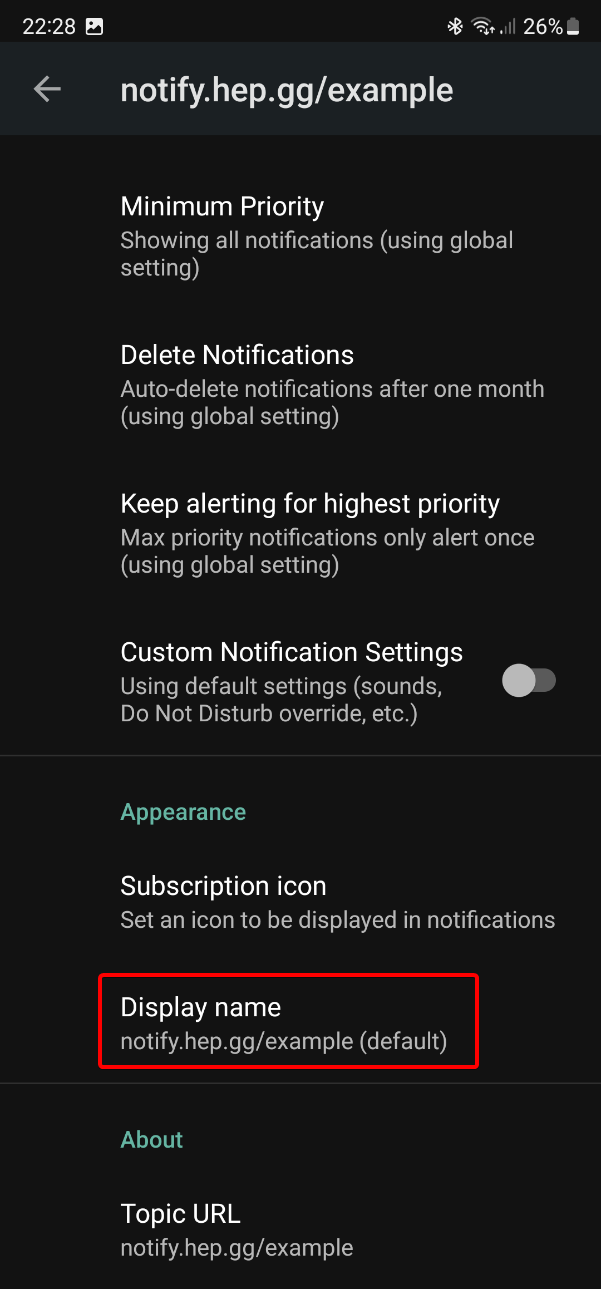 Android Notifier Settings Name Highlight